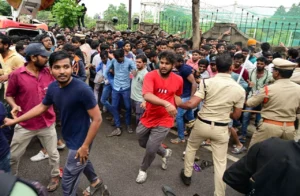 A stampede breaks out at the Gymkhana ground over tickets for the India-Australia T20 match, injuring four