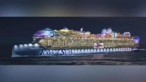 This is the largest cruise ship in the world with 15 restaurants, 7 pools, and a capacity of 7,600 passengers